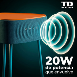 Mesa auxiliar altavoz portátil con sonido de 20W, Bluetooth, Base de carga inalámbrica, batería de 2500mAh. Mesilla o mesita para dormitorio o sala de estar - TD Systems SM20B11PN [Naranja]