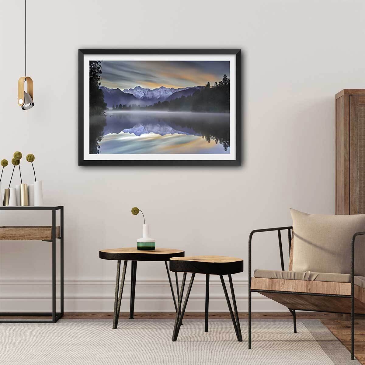Affiche paysage matin enneigé Affiche sous cadre noir