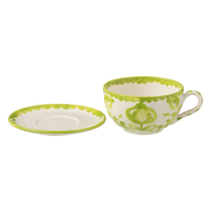 J-Line tasse + sous-tasse Granada - céramique - blanc/vert