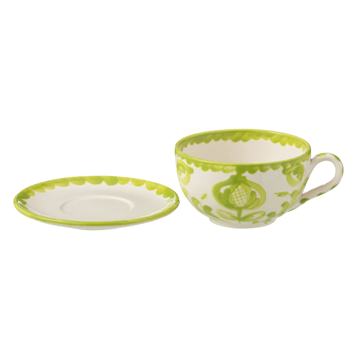 J-Line tasse + sous-tasse Granada - céramique - blanc/vert