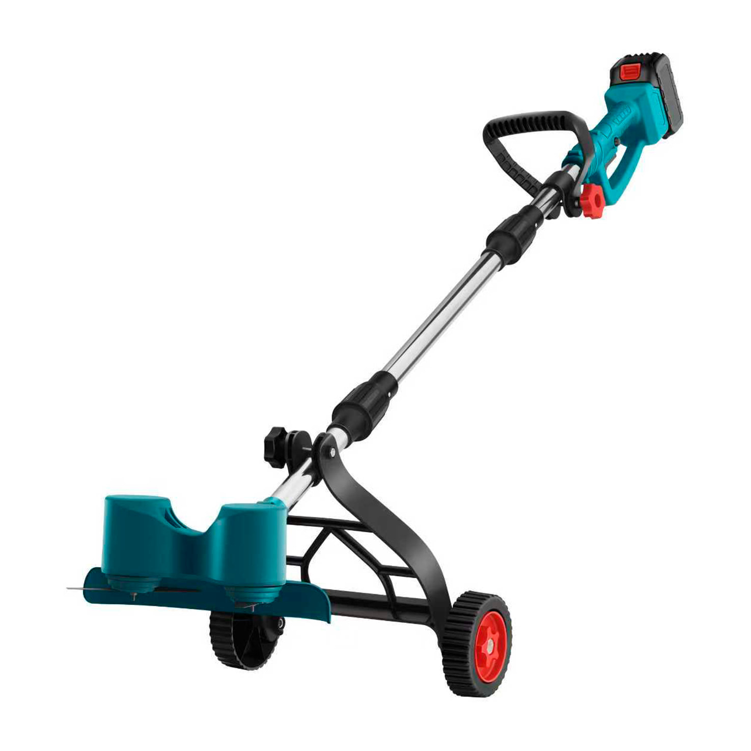 Desbrozadora 21V con 15000rpm, 650W de potencia y doble batería de 15000mAh. Con ruedas extraíbles.