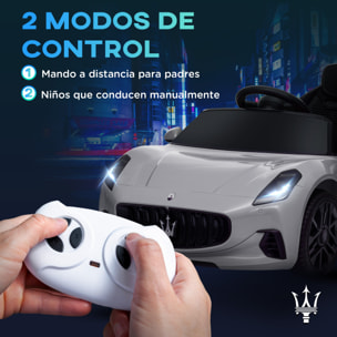 Coche Eléctrico para Niños de +3 Años Maserati Gran Turismo Folgore Coche Eléctrico con Batería 12V Mando a Distancia Faros Bocina y Música MP3 Gris