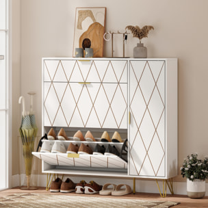 Zapatero Estrecho con 2 Cajones Abatibles, Mueble Zapatero Moderno con Armario y Estantes Ajustables, 10-14 Pares de Zapatos, para Pasillo, Entrada, 110x25x110,6 cm, Blanco