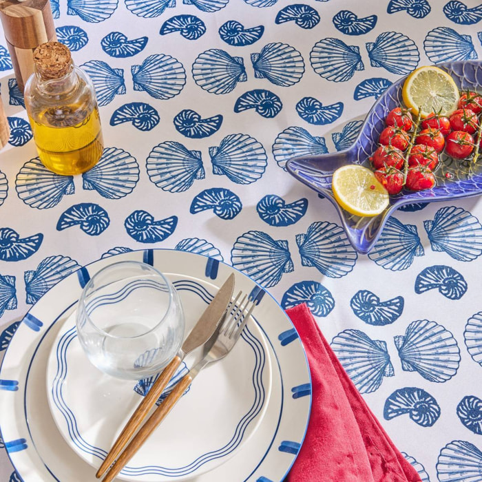 Nappe Oceania 240x140cm bleu navy imprimé coquillages