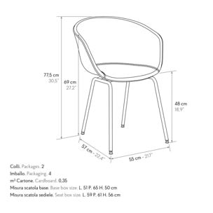 Set di 4 sedie COPENAGHEN rivestite in ecopelle cammello e gambe in metallo nero