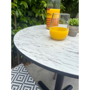 BISTRO - Ensemble repas de jardin 2 places en acier et plateau en HPL - bleu