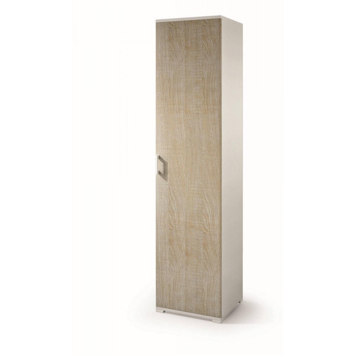 Armadio multiuso Aquilegia, Mobile lineare a 1 Anta battenti e 4 ripiani regolabili, Mobile a colonna per bagno, 100% Made in Italy, Cm 45x45h195, Rovere e Bianco