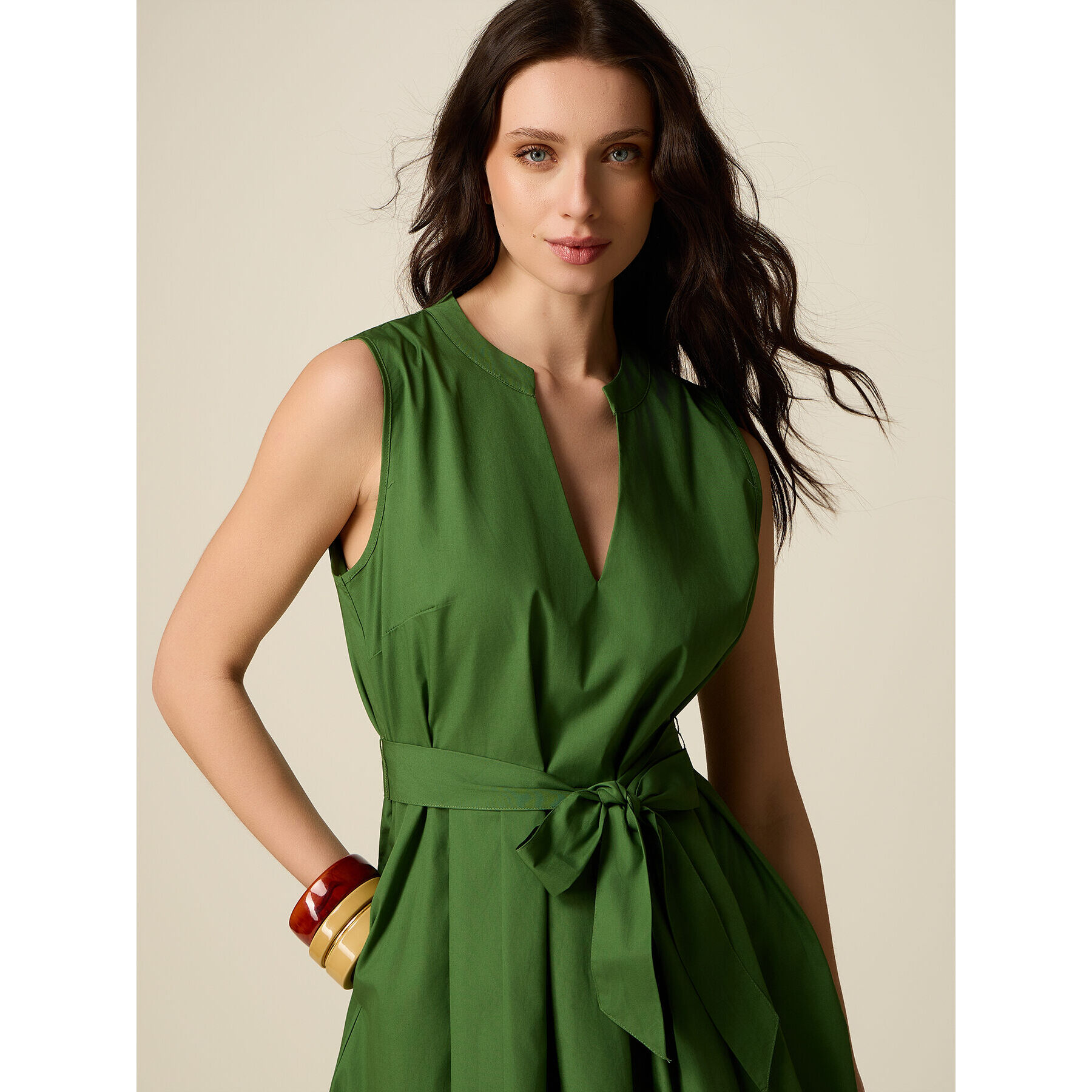 Oltre - Vestito flare in popeline - Verde