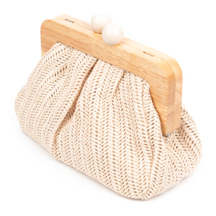 BeneLario Bolso bandolera Mujer. Tela con detalles de madera natural y piel sintética.