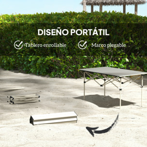 Mesa Plegable Camping de Aluminio 95x55x50 cm con Tapa Enrollable y Bolsa de Transporte Mesa de Picnic Portátil Ligera para Acampar Senderismo Playa Caqui