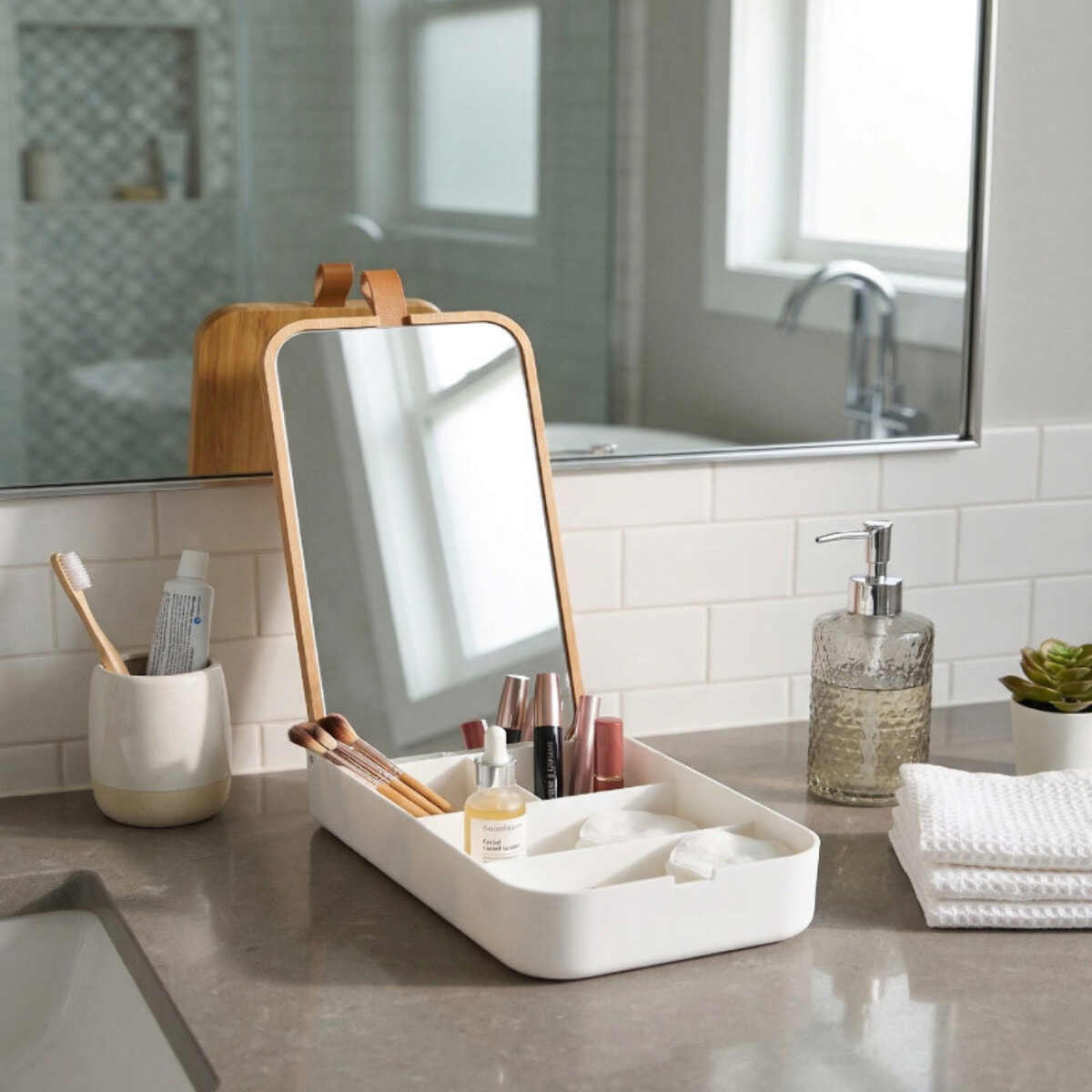 Boà®te à bijoux avec miroir Bambou & PS rectangulaire ALAIS Blanc Spirella