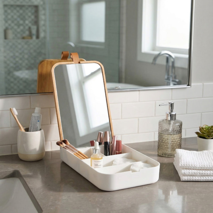 Boà®te à bijoux avec miroir Bambou & PS rectangulaire ALAIS Blanc Spirella