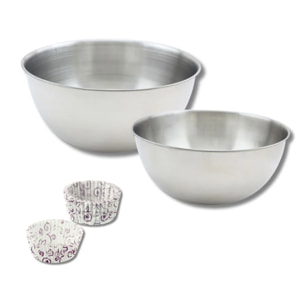 Ensemble comprenant 50 moules à muffins en papier motif fleur violette Zenker, 2 bols à mixer en inox Fackelmann