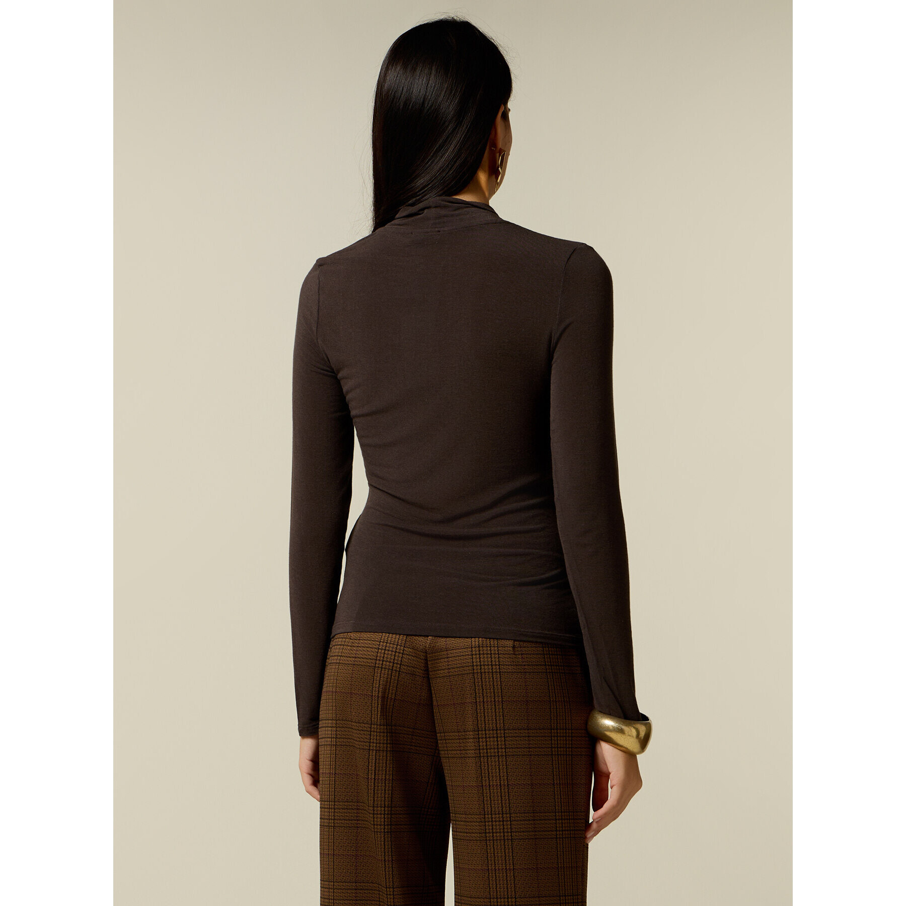 Oltre - T-shirt misto cashmere con fiocco - Marrone