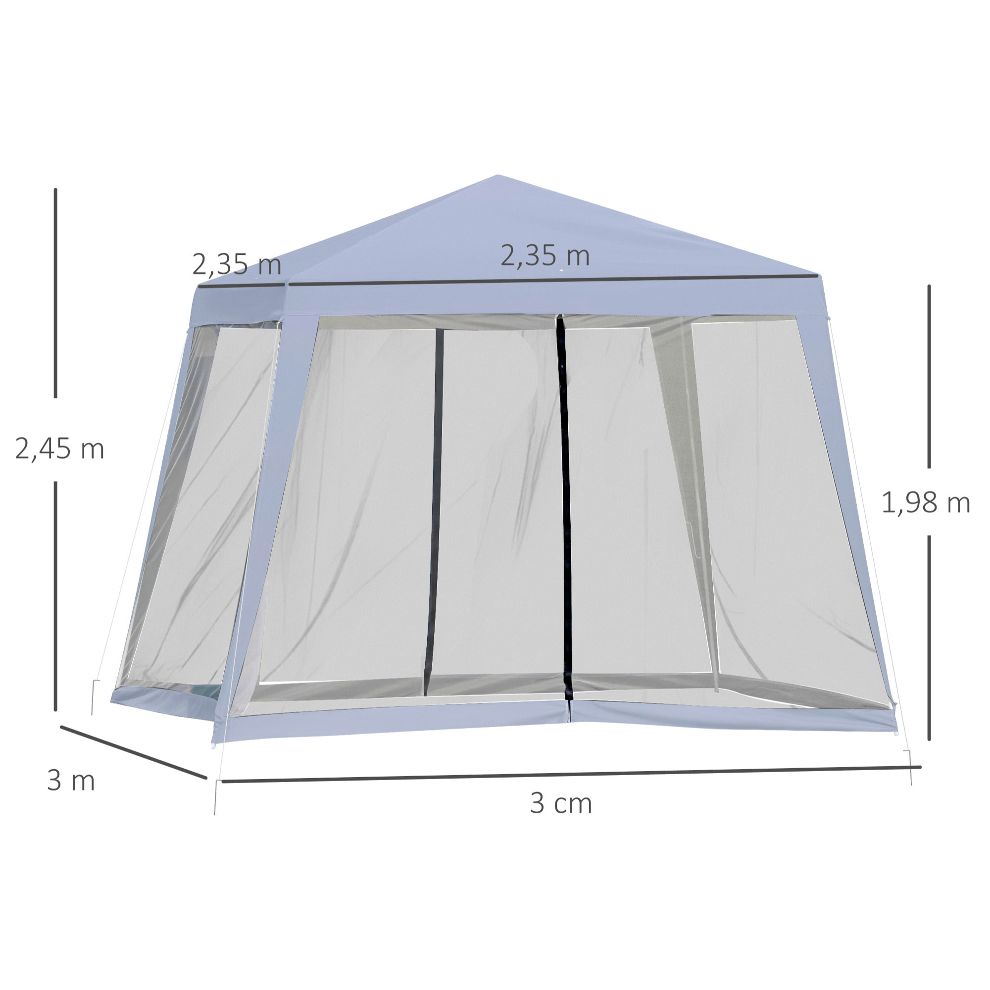 Carpa de Jardín 3x3 m con 4 Paredes Laterales Mosquitera con Cremallera Gris