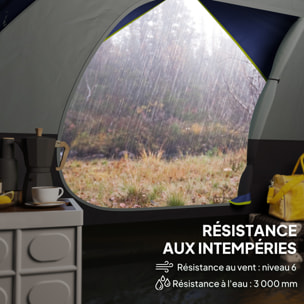 Tente de camping 2-4 personnes - fenêtre, 2 poches, port d'alimentation, sac de transport - bleu foncé