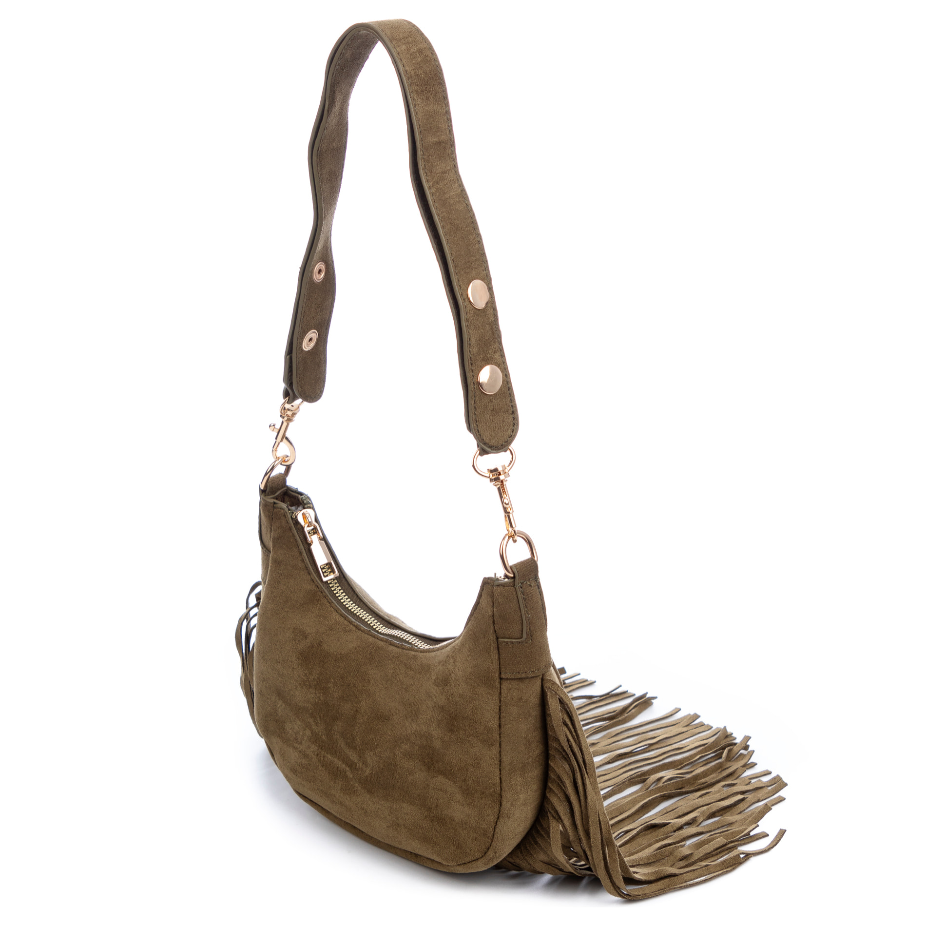 Ateleta bolso bandolera de piel auténtica gamuza, con flecos.