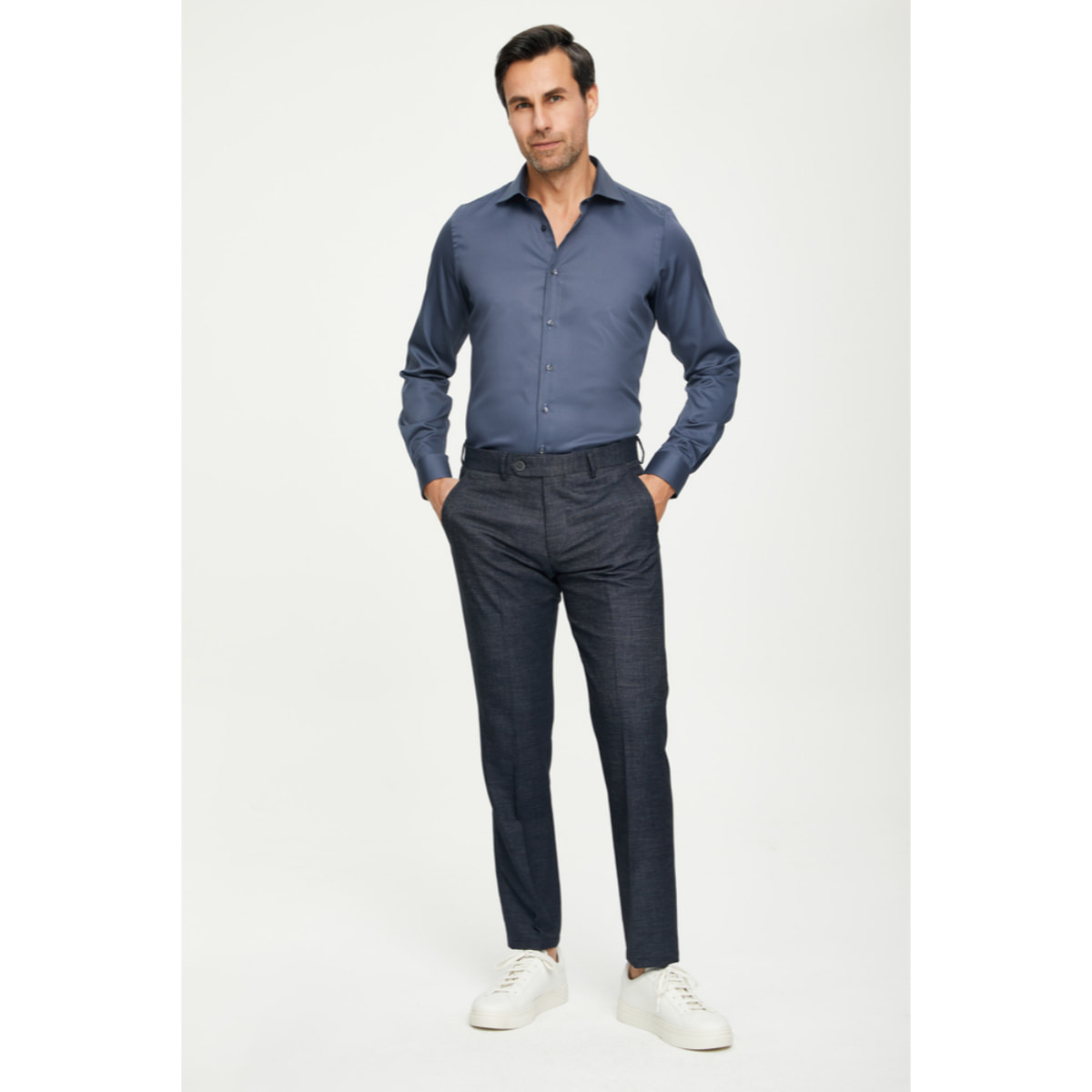 Camicia Uomo 1 Bottone Francese Slim Satin Unito Grigio Scuro