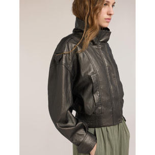 Motivi - Giubbotto bomber corto crinkle con collo alto - Verde militare