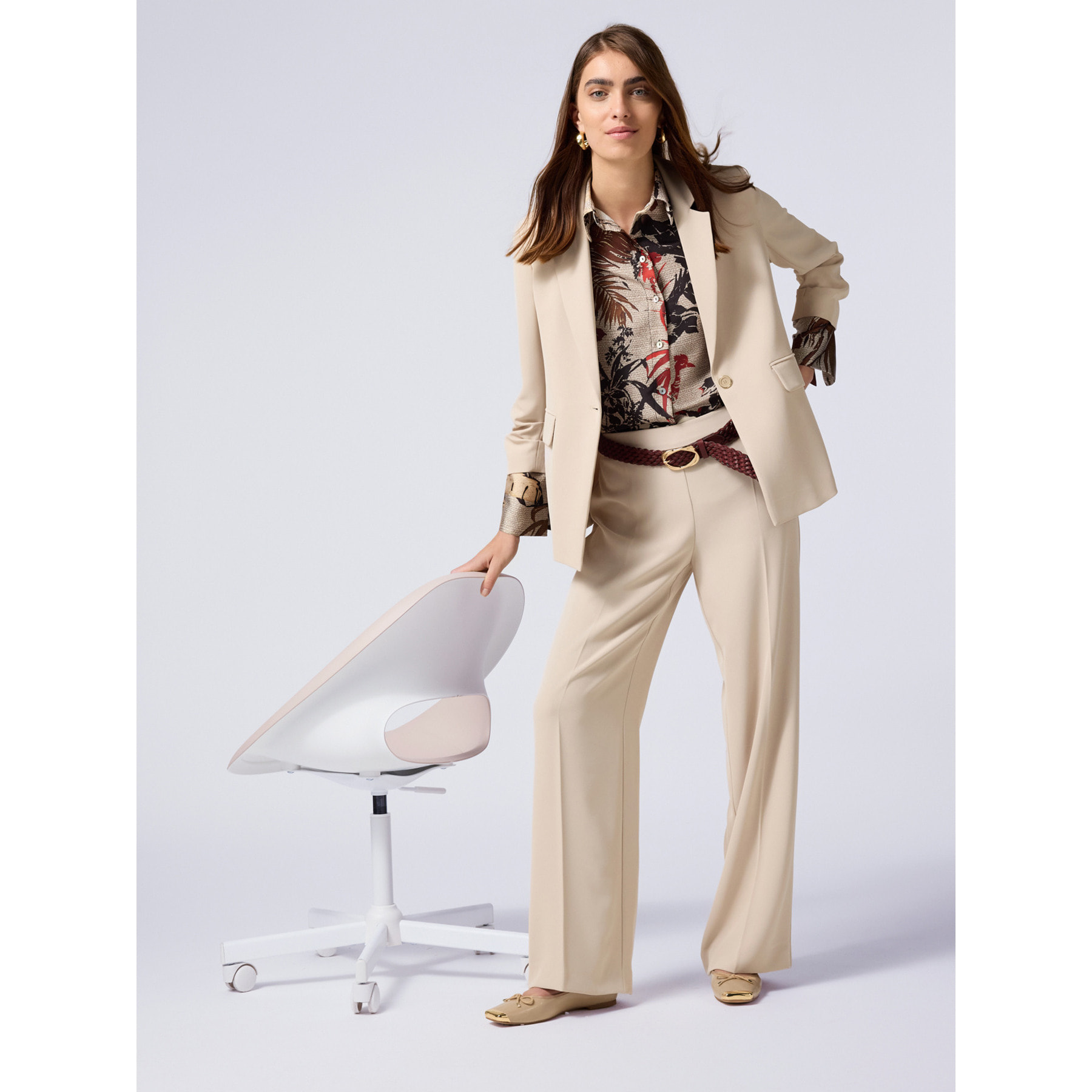 Oltre - Pantaloni palazzo in tessuto fluido - Beige