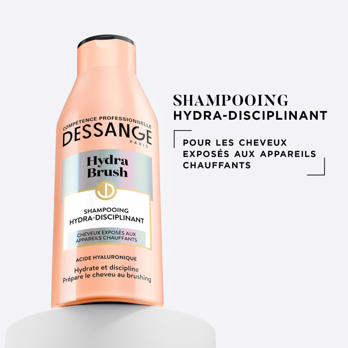Dessange Hydra Brush Rituel Shampooing Hydra-disciplinant+ Lait de Brushing Thermo-Protecteur + Sérum de finition Cheveux Exposé