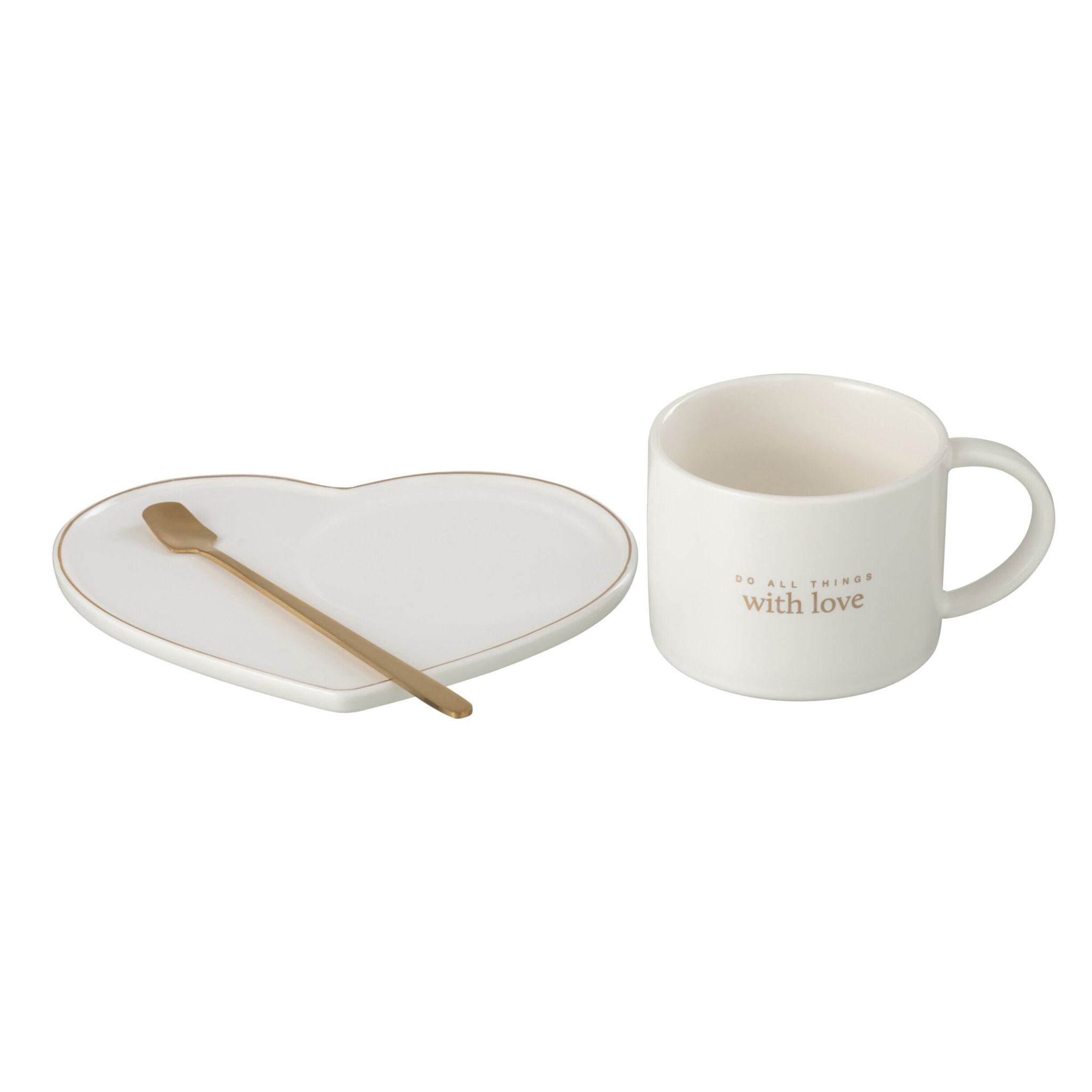 J-Line tasse + soucoupe + cuillère Coeur Anglais - porcelaine - blanc - 6 pièces