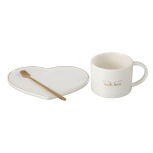 J-Line tasse + soucoupe + cuillère Coeur Anglais - porcelaine - blanc - 6 pièces