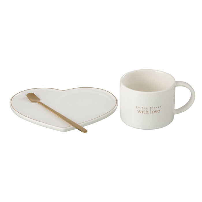 J-Line tasse + soucoupe + cuillère Coeur Anglais - porcelaine - blanc - 6 pièces