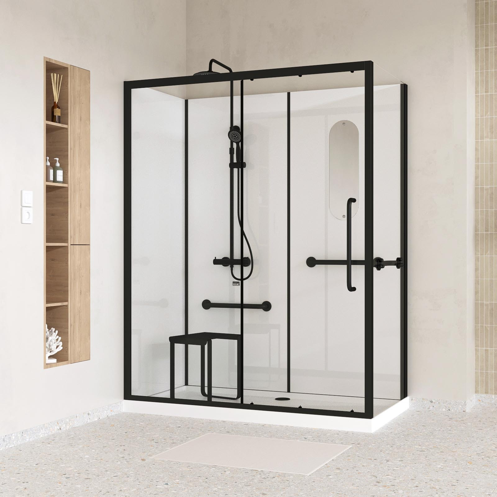 Cabine de douche Sécurisée et Accessible à Tous 160x85x220cm - Mitigeur Thermostatique