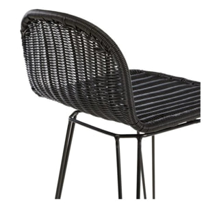 Lot de 2 chaises de bar mi-hauteur 63 cm en résine tressée noire - Jigani