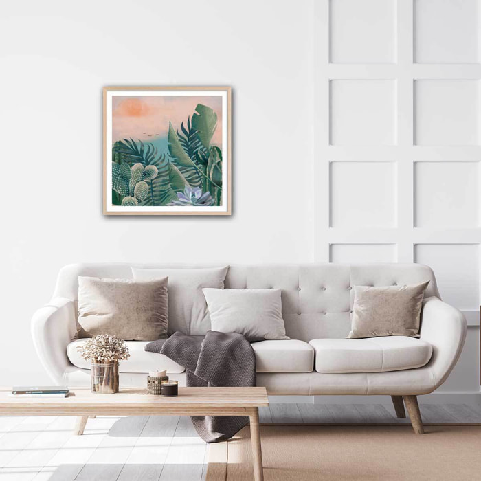 Affiche illustration jardin succulentes et cie Affiche + cadre en bois - Chêne