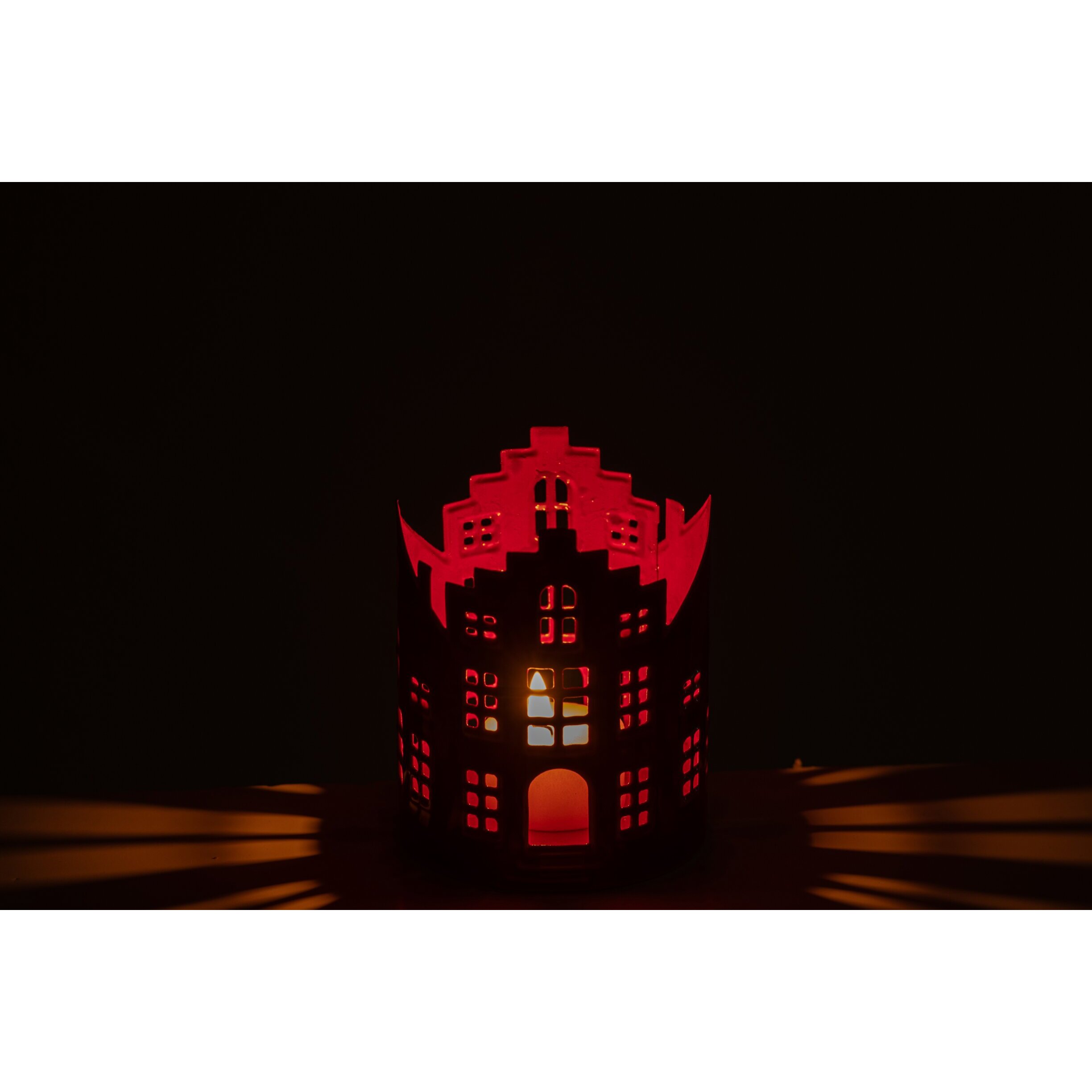 J-Line lanterne maison - fer - orange - set de 2