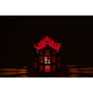 J-Line lanterne maison - fer - orange - set de 2