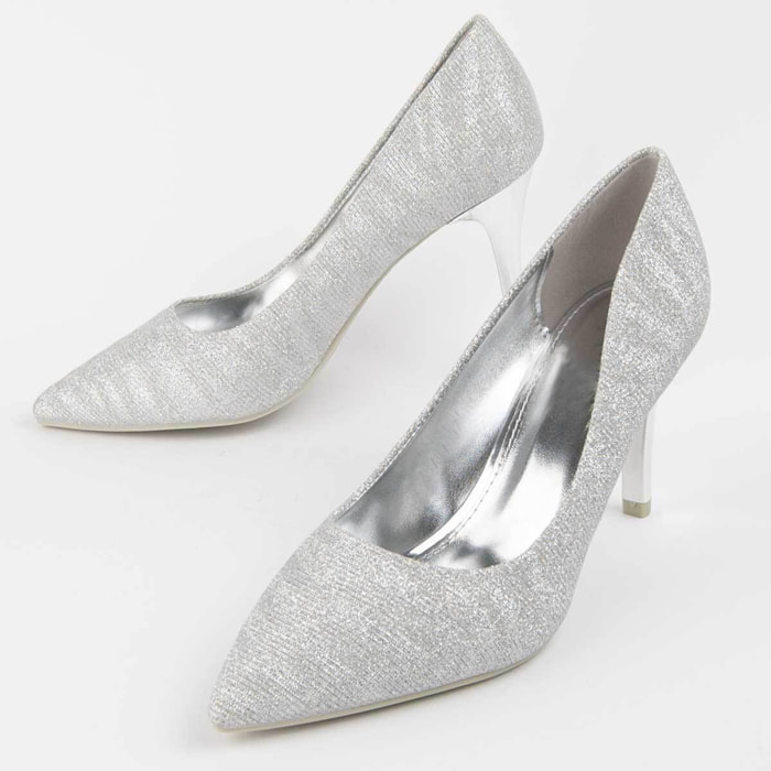 Zapato De Tacón - Plateado - Altura: 8 Cm