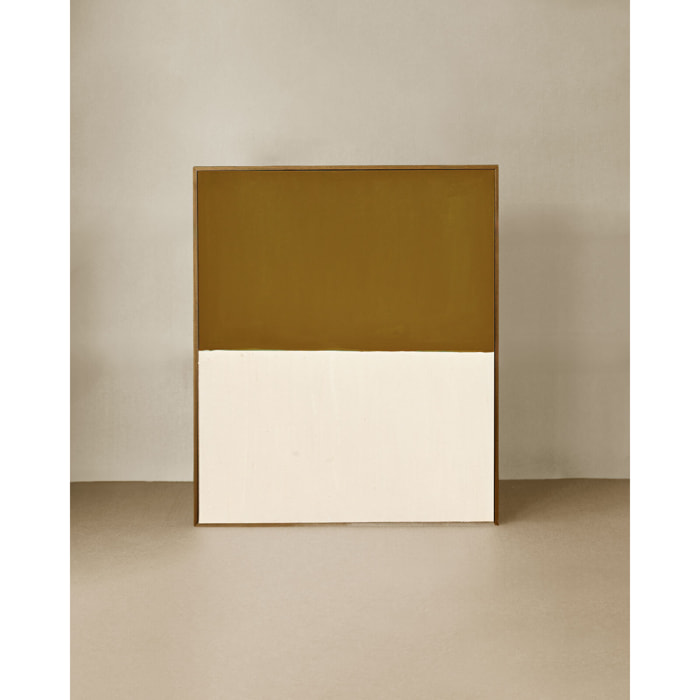 Tableau moutarde et blanc décoratif sur coton avec cadre en bois peint à la main à la peinture l'huile en différentes tailles