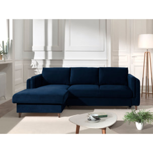 Brooke - canapé d'angle gauche - convertible avec coffre - 4 places - en velours - Bleu nuit