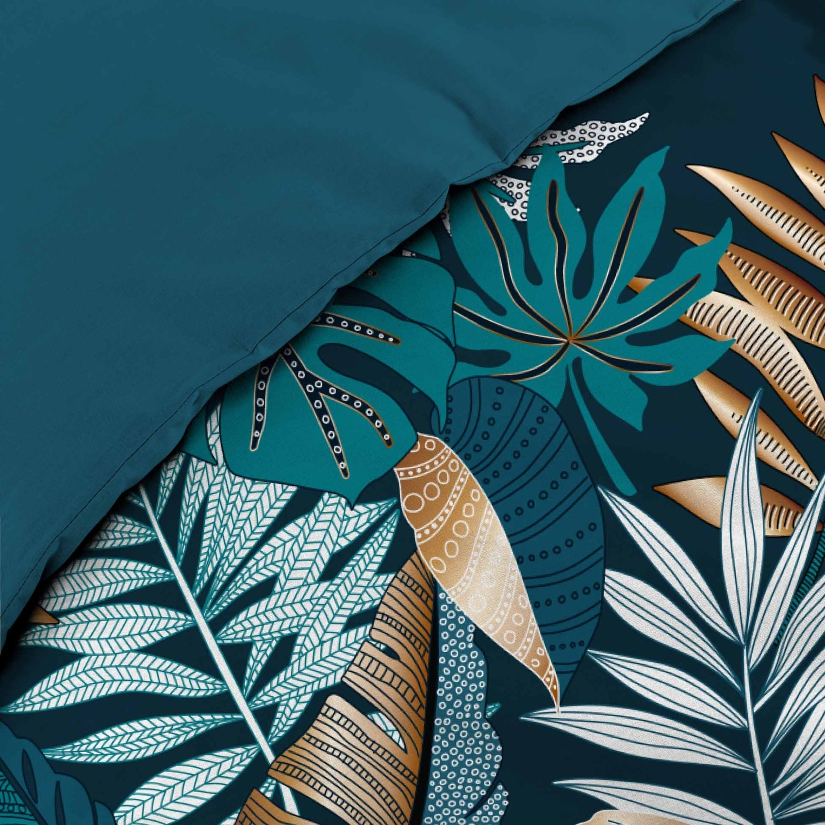 Parure de lit  Alianor Feuilles exotiques - Bleu
