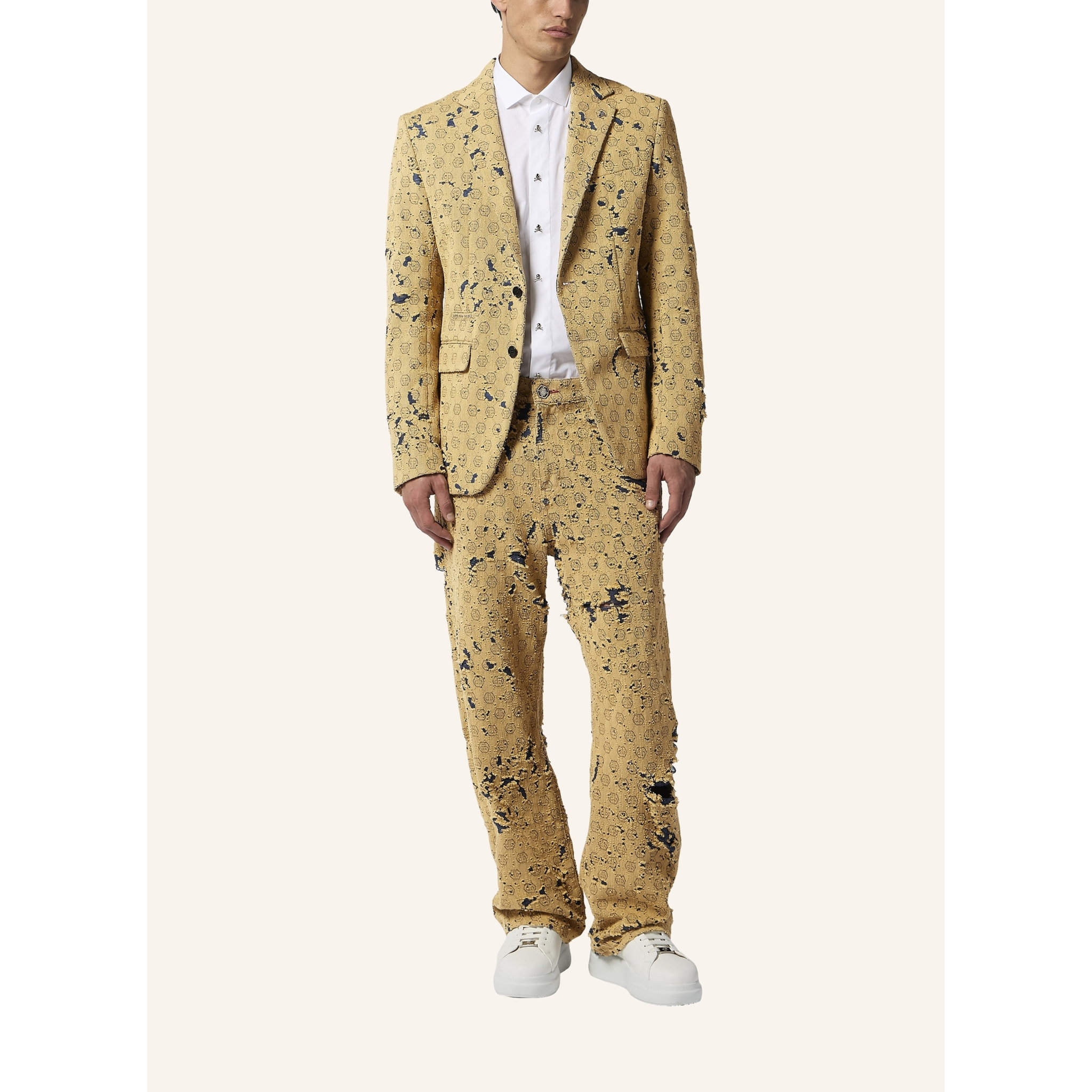 PHILIPP PLEIN Destroyed Denim Jacquard Blazer Monogram