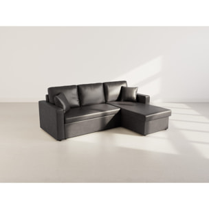 Cyrus - Canapé d'angle réversible 4 places - convertible avec coffre - en simili - Noir