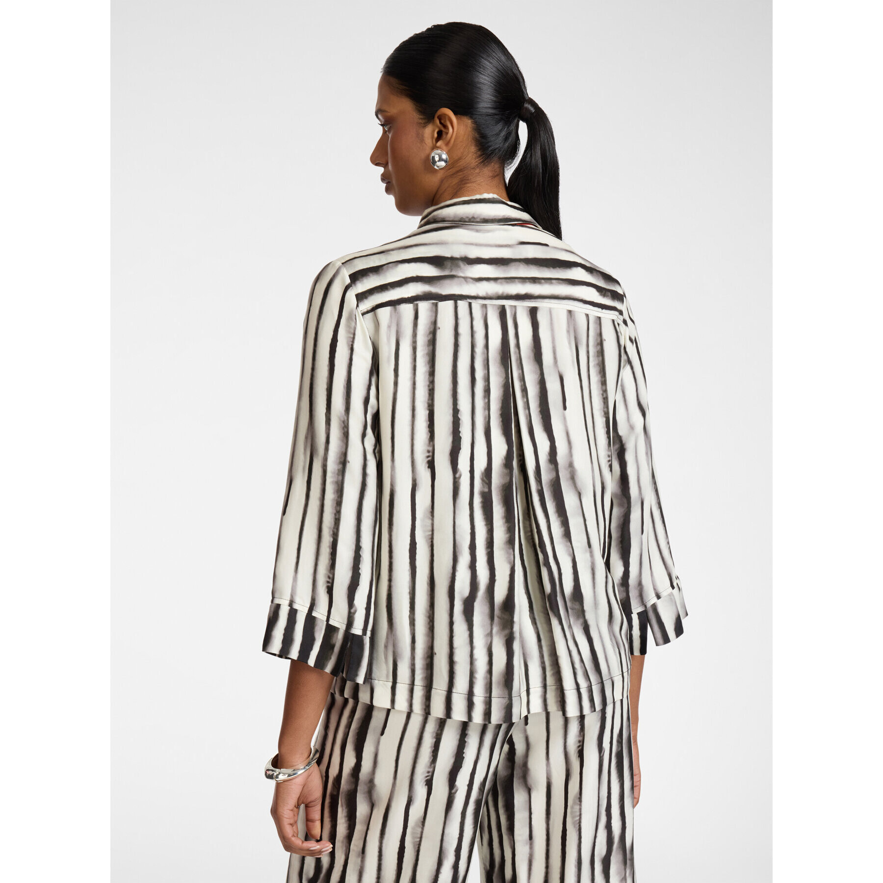 Elena Mirò - Camisa de raso de viscosa a rayas - Negro