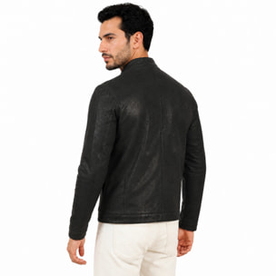 Giubbino in pelle di vitello rifinizione dakota Nero-Slim Fit