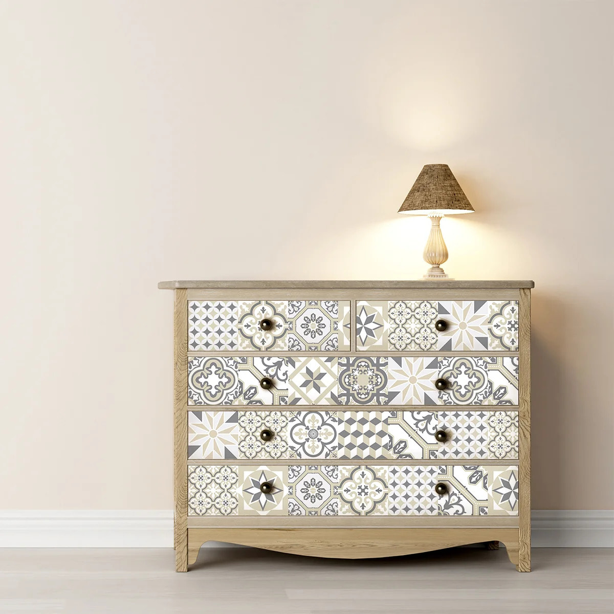 Sticker carrelage - Ambiance Sticker - 60 CARREAUX DE CIMENT MEUBLE AUTHENTIQUES LORENZINA - 20x20cm