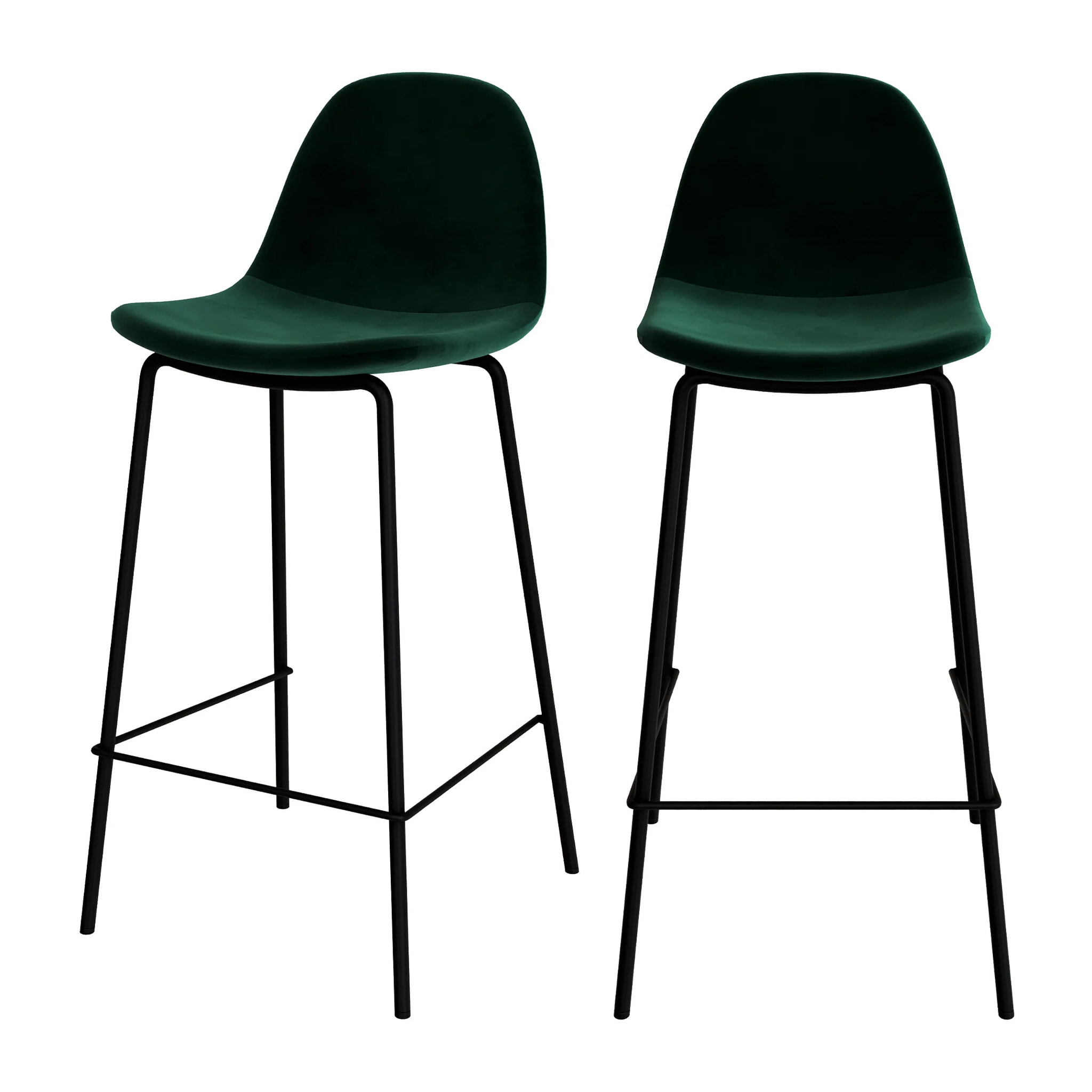 Lot de 2 chaises pour îlot central 65 cm en velours vert foncé - Henrik