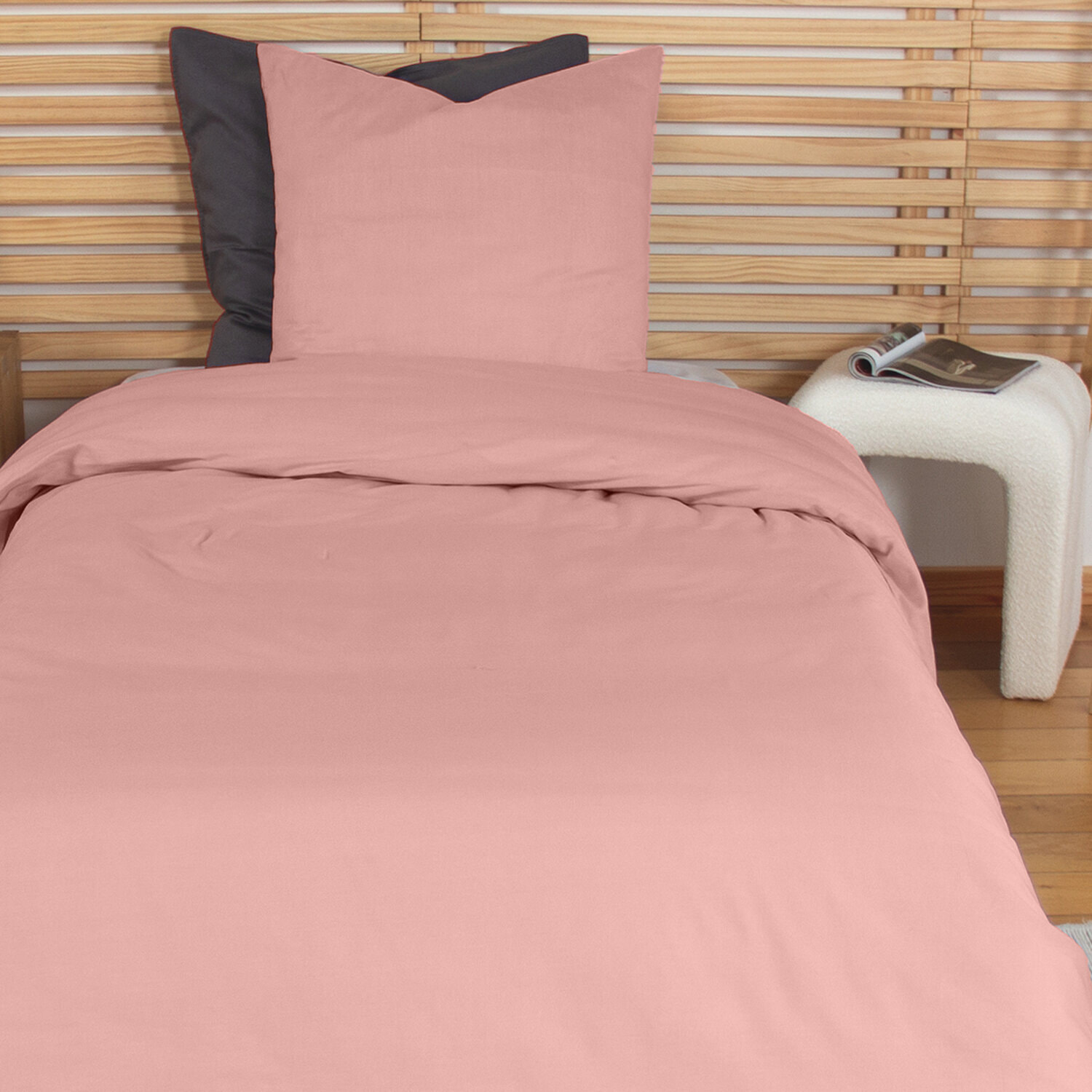 Parure housse de couette coton rose the