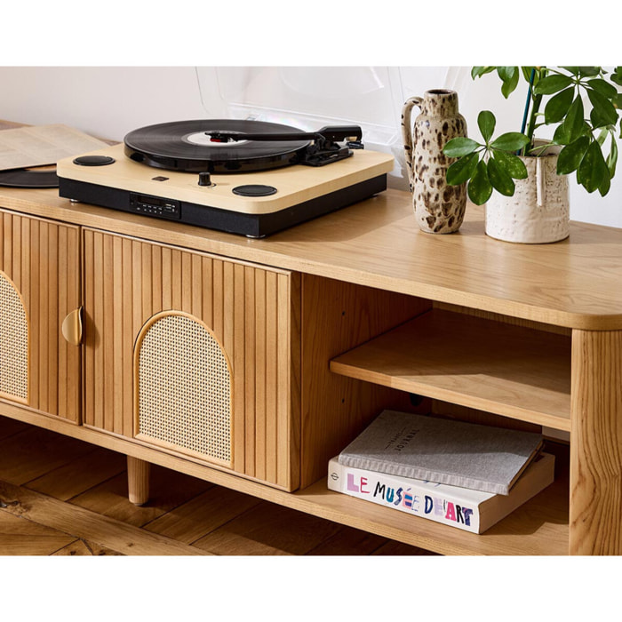 Milazzo - meuble tv - bois plaqué chêne et cannage - 4 niches et 2 portes - 180 cm - Bois