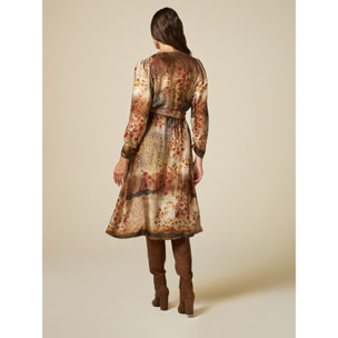 Oltre - Vestido cruzado con estampado patchwork - Beige