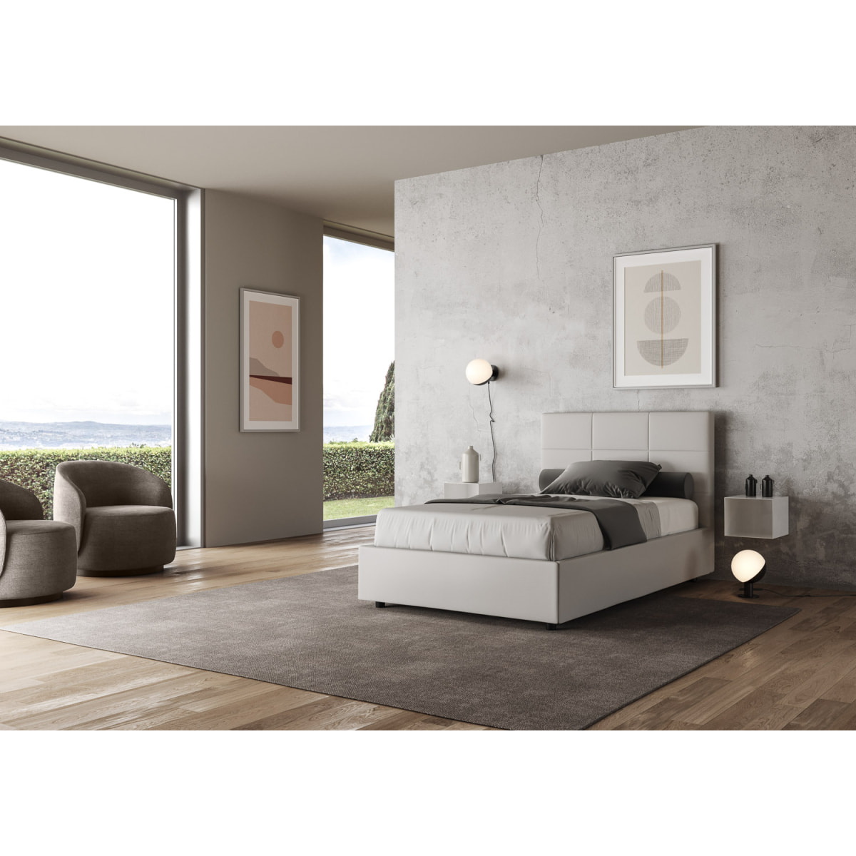 Cama sin somier acolchada 120x210 cuero sintético blanco Mika