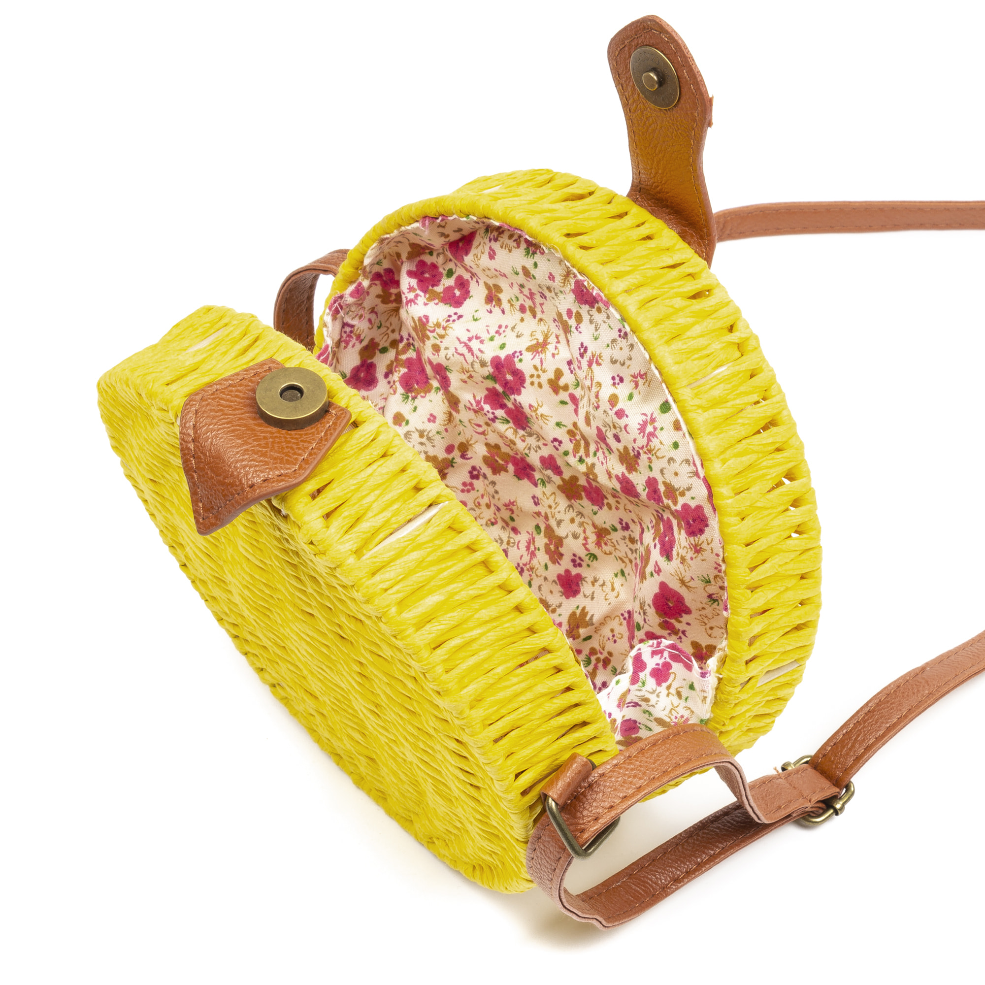 IRIA QUINTANA Borsa a tracolla da donna Cuneo. Tessuto Paglia Pelle Sintetica PU 18x4x18 Cm. Colore giallo