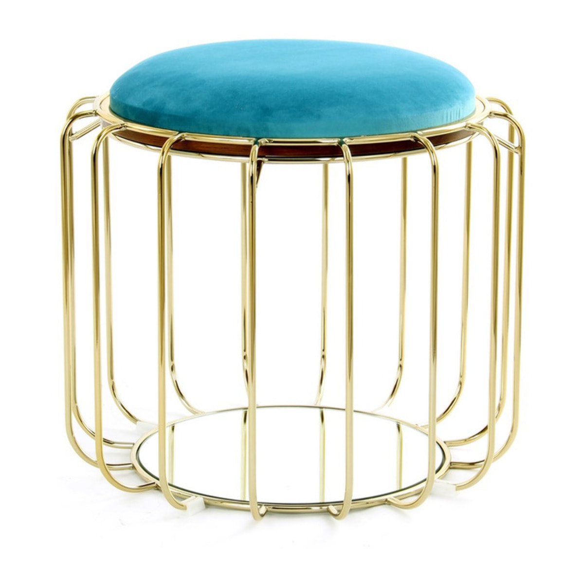 Tavolino e Pouf 2-in-1 Comfortable in Velluto Turchese e Oro