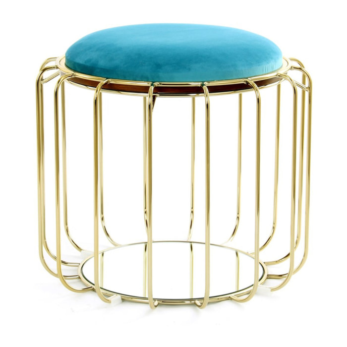 Tavolino e Pouf 2-in-1 Comfortable in Velluto Turchese e Oro